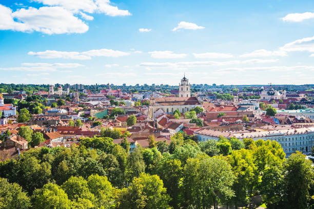 istock Panorama of Vilnius cityscape with churches 672213922