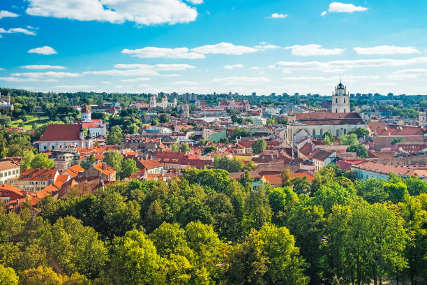 istock Panoramic view on Vilnius cityscape with churches 672213946