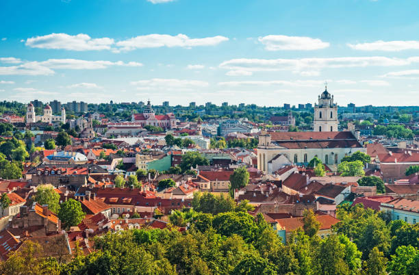 istock Panorama of Vilnius cityscape and churches 672213948