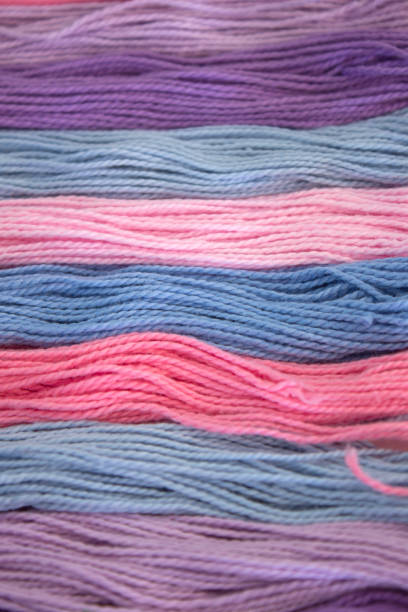 istock Pastel Pink,Purple and Blue Cotton Embroidery threads background 672217304