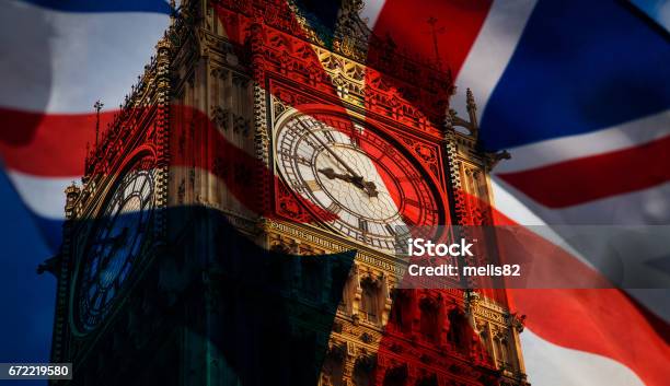 Union Jack Flag And Iconic Big Ben At The Palace Of Westminster London The Uk Prepares For New Elections Stock Photo - Download Image Now