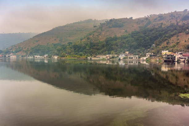 Landscape view at the lake called Lago de Amatitlan in Villa Canales, Guatemala.