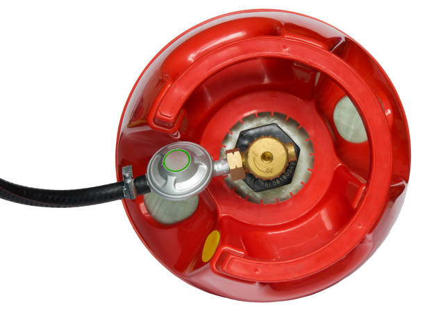 istock red gas cylinder with a gearbox attached to it 672236476