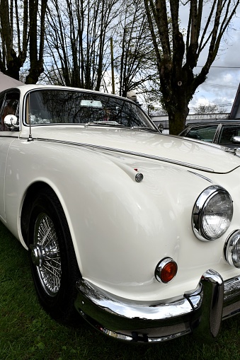 Fort Langley, BC, Canada April 23, 2017.  A 1968 Jaguar Sedan on display at the St. George's Day British Car Show in Fort Langley, British Columbia