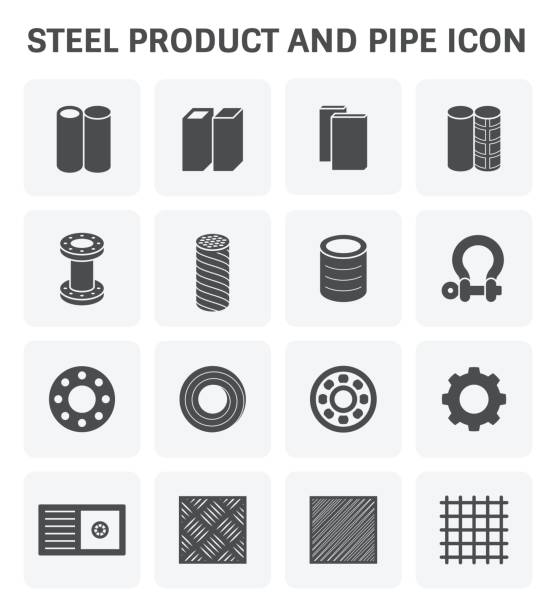 철강 금속 아이콘 - aluminum cable cut out equipment stock illustrations