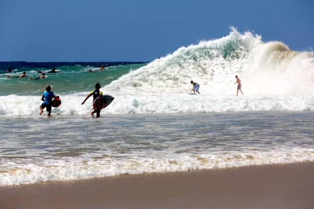 surf en snapper rocks, gold coast queensland - backwash fotografías e imágenes de stock