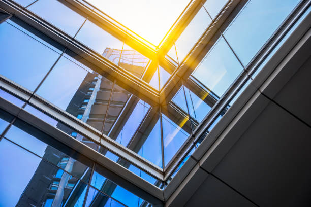 istock Directly Below Shot Of glass Skylight 672260362