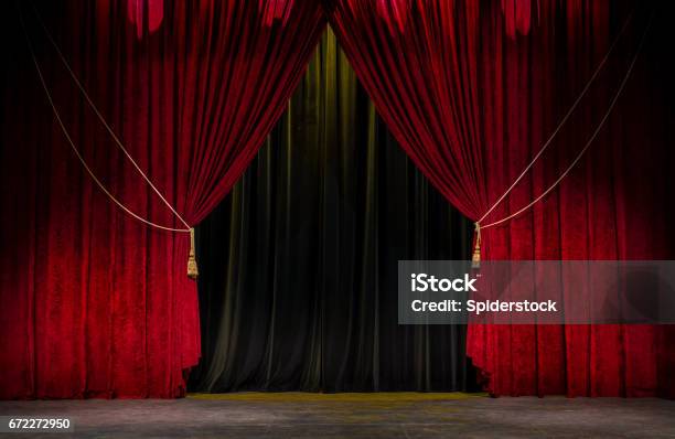 Red Theatre Curtain Stock Photo - Download Image Now - Theatrical Performance, Stage Theater, Curtain