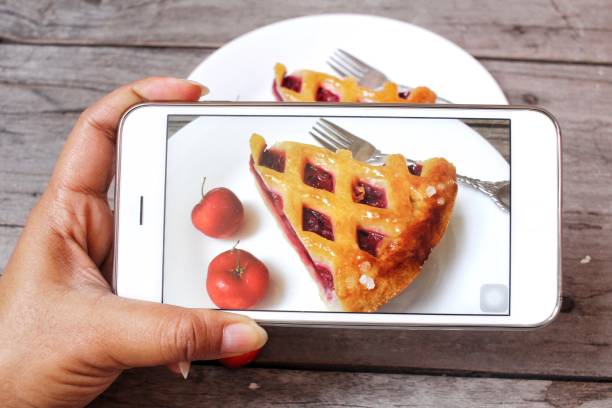 istock Taking a photo of cherry pie with smart phone 672284688