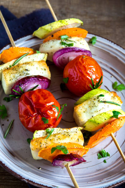 istock Halloumi cheese and vegetables grilled skewers 672284870