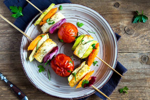 istock Halloumi cheese and vegetables grilled skewers 672284888