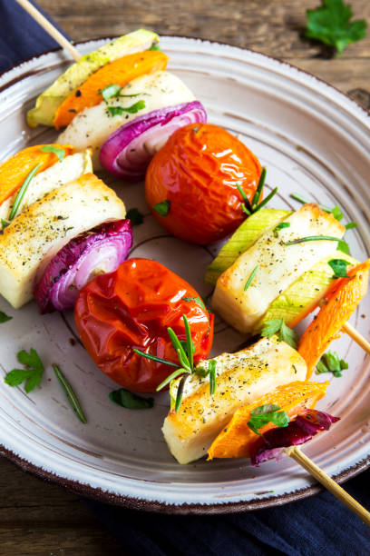istock Halloumi cheese and vegetables grilled skewers 672284916