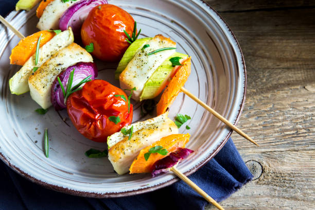 istock Halloumi cheese and vegetables grilled skewers 672284926