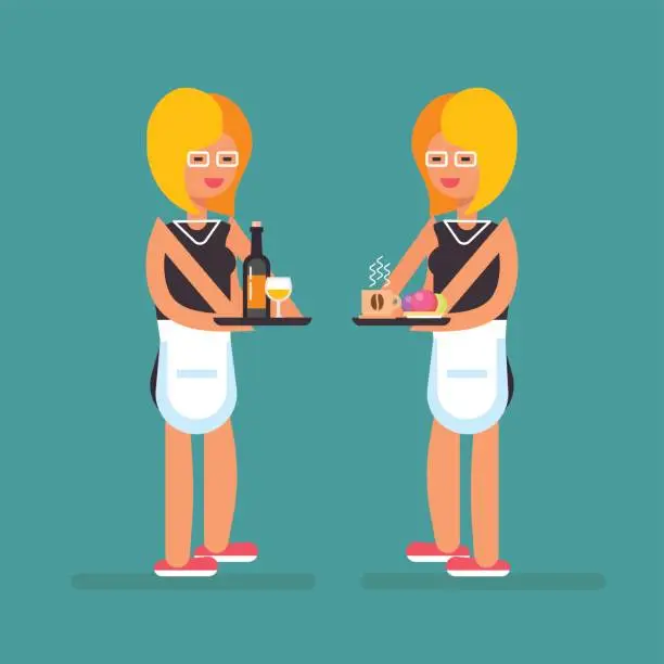 Vector illustration of Waiter-girl copy