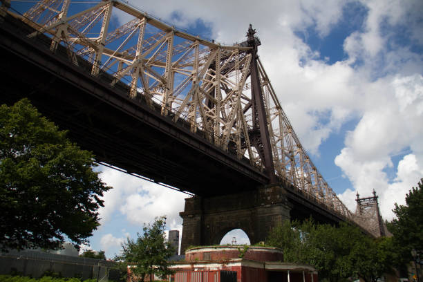istock Queensboro bridge with cloudy blue sky, New York 672289070