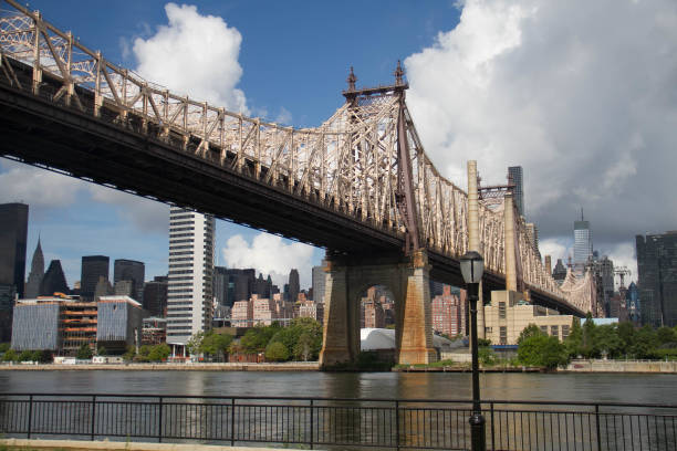 istock Queensboro bridge over the river with cloudy sky 672289086