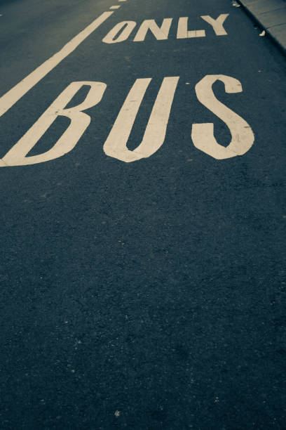 istock Only bus traffic sign on the road 672291186