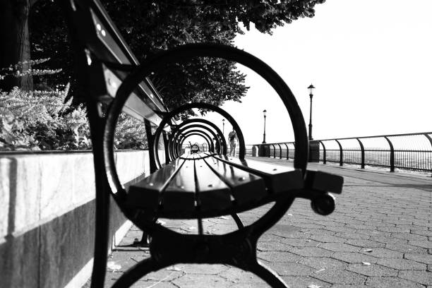 istock a park bench armrest in black and white blurry style 672291632
