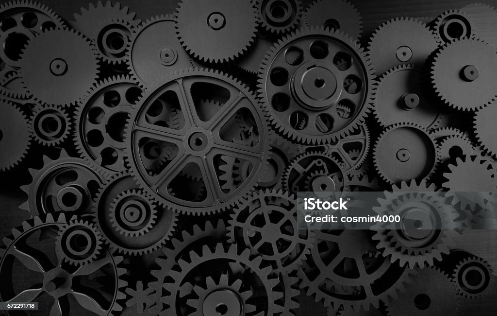 dark gears background Gear - Mechanism Stock Photo