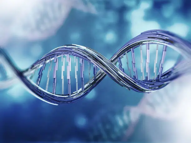 Photo of Digital illustration of a DNA model. 3D rendering