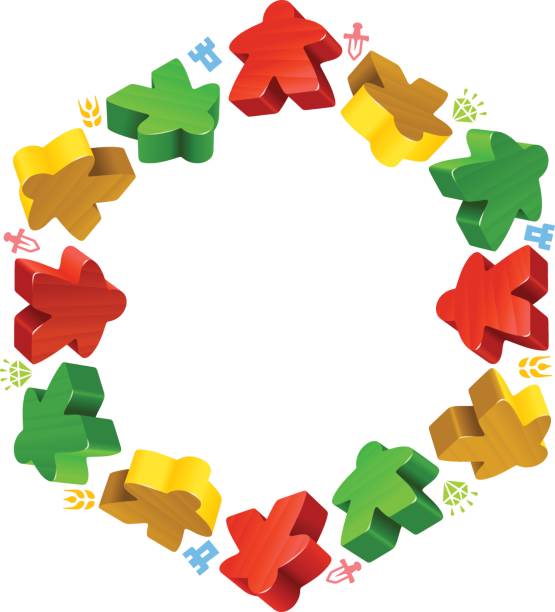 Cornice esagonale di meeple multicolori - illustrazione arte vettoriale
