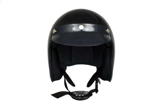 istock Black motorbike classic helmet isolated on white 672304910