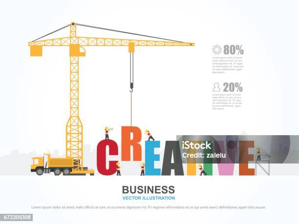 Kran Und Kreative Gebäude Infografikvorlage Vektorillustration Stock Vektor Art und mehr Bilder von Kran