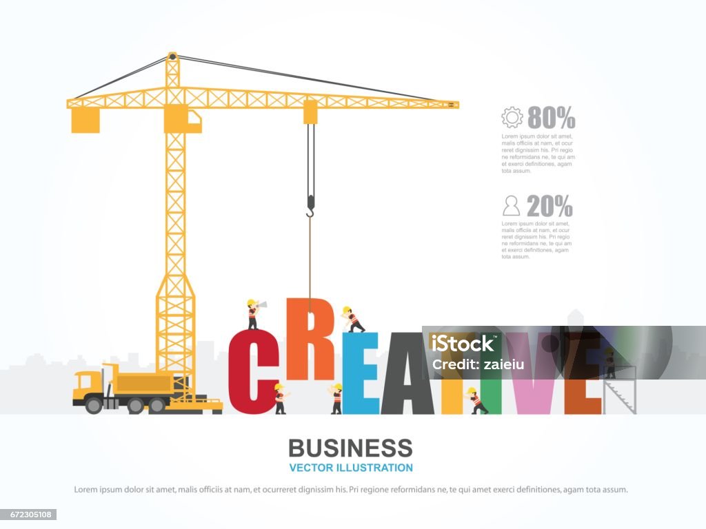 Crane and creative building. Infographic Template. Vector Illustration. Crane - Machinery stock vector