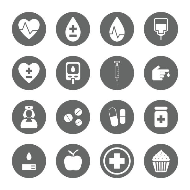 ilustraciones, imágenes clip art, dibujos animados e iconos de stock de conjunto de iconos de diabetes - diabetes
