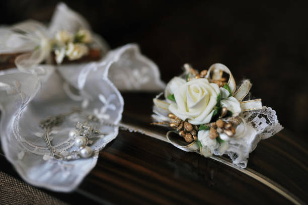 istock Accessories for bride: earrings with buttonhole. 672309288