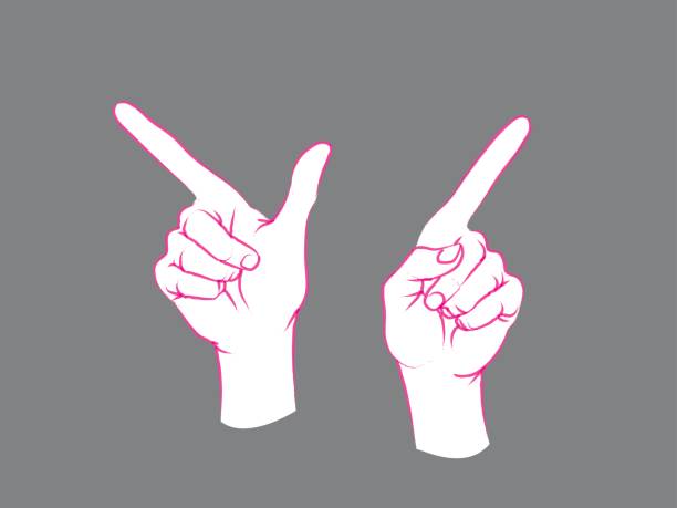 ilustraciones, imágenes clip art, dibujos animados e iconos de stock de gesto. señal de dirección. dos manos femeninas con índice hasta que curso. - peace sign counting child human finger