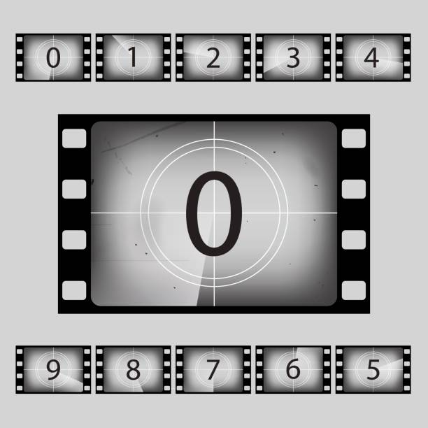 ilustrações, clipart, desenhos animados e ícones de conjunto de números do filme contagem regressiva. ilustração em vetor. - countdown leader