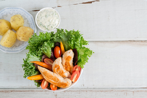 Health food, Chicken Salad. Top view.