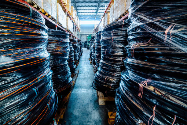 istock Long shelves with a variety of boxes and containers 672320344