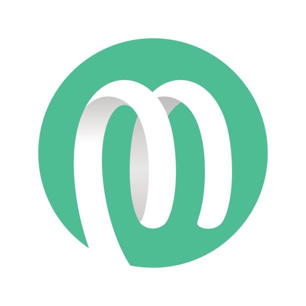 stockillustraties, clipart, cartoons en iconen met spiraal lint logo groene cirkel - letter m