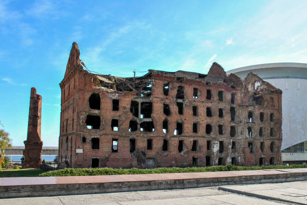 Ruined house during the war, Stalingrad, Russia stock photo