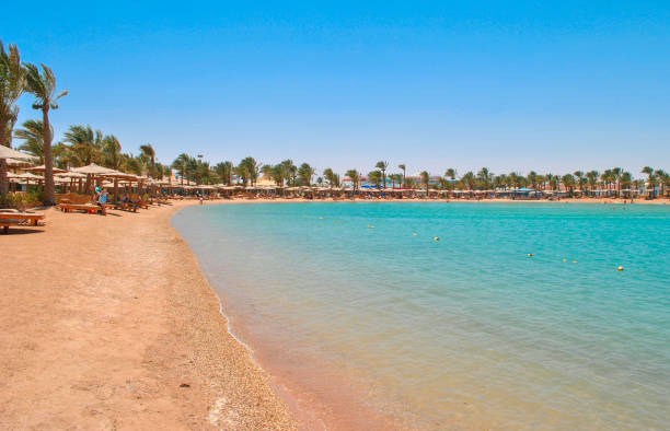 Golden beach in Hurghada, Egypt stock photo