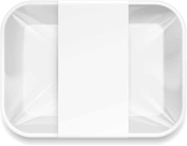 biały styropianu żywności pakiet tacy. - plastic tray stock illustrations