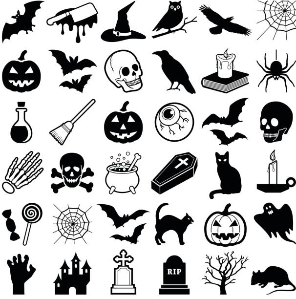 halloween - spooky mammal feline domestic cat stock-grafiken, -clipart, -cartoons und -symbole