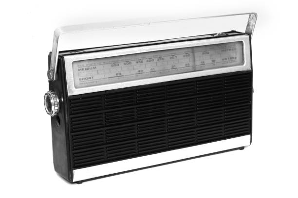 Black and white close up of a vintage radio.