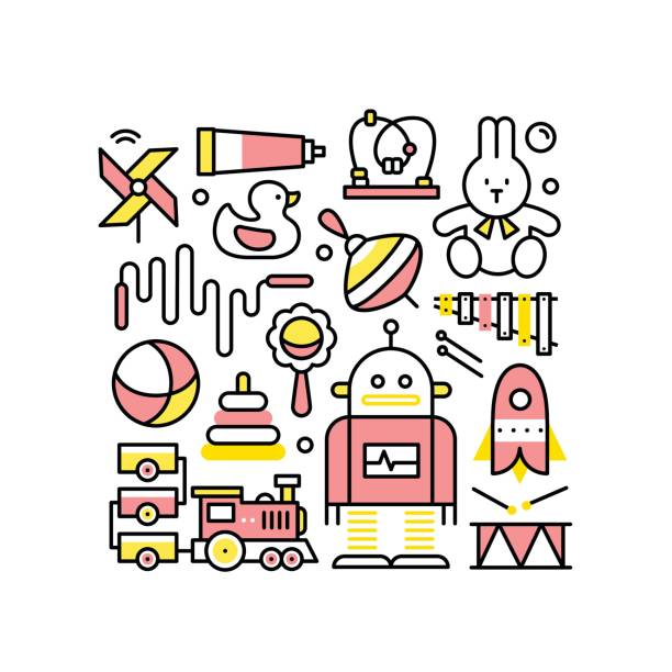 ilustrações, clipart, desenhos animados e ícones de colagem com brinquedos para meninas e meninos - group of objects set symbol computer icon