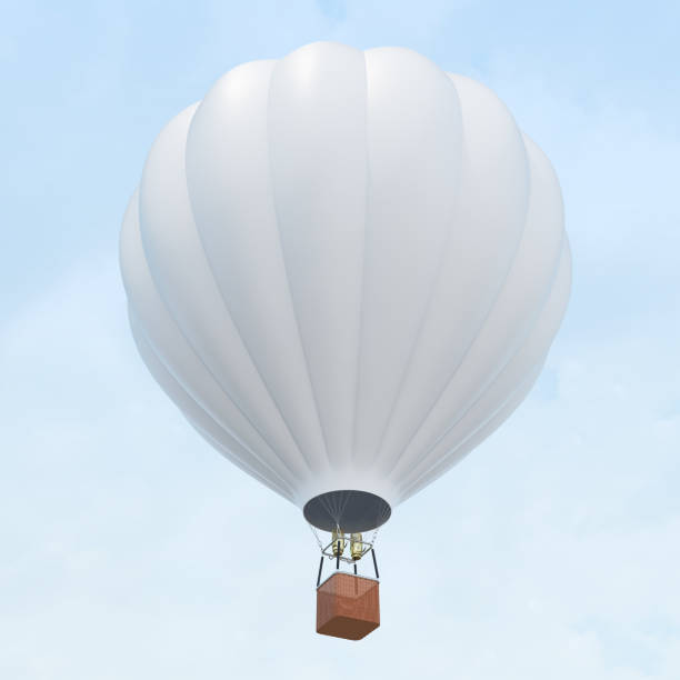 istock White hot air balloon with basket on skiy background. 3d rendering 672340290