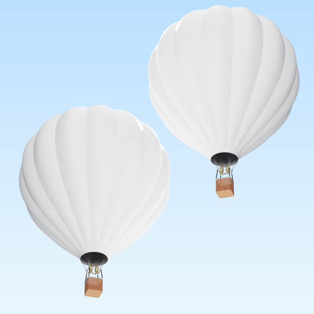 istock White hot air balloon on clouds background with basket. 3d rendering 672340324