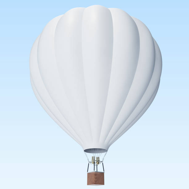 istock White hot air balloon on clouds background with basket. 3d rendering 672340342