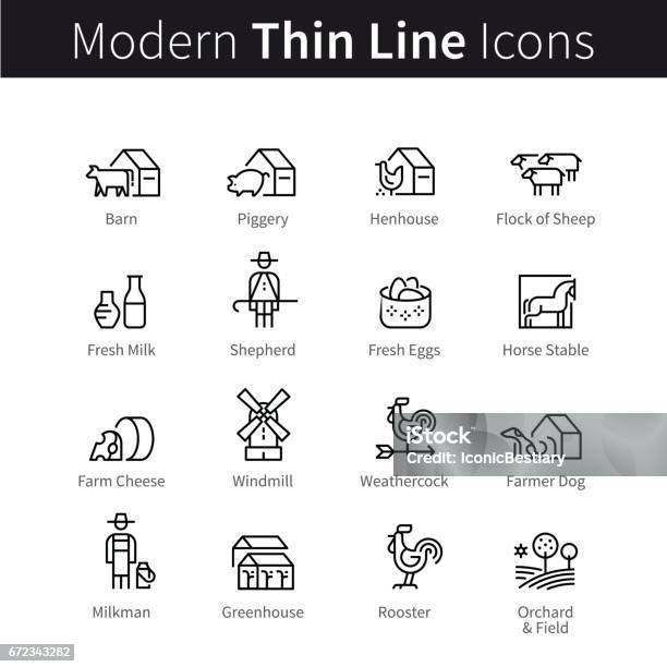 農場の動物および国内のセット農業のアイコン - 厩舎のベクターアート素材や画像を多数ご用意 - 厩舎, ウマ, 牧人