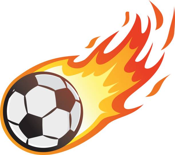 летающий футбольный мяч с пламенем - indonesia football stock illustrations