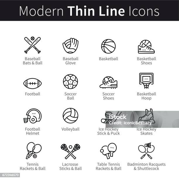 Vetores de Equipamento Desportivo Beisebol Futebol Futebol e mais imagens de Esporte - Esporte, Lacrosse, Ícone de linha