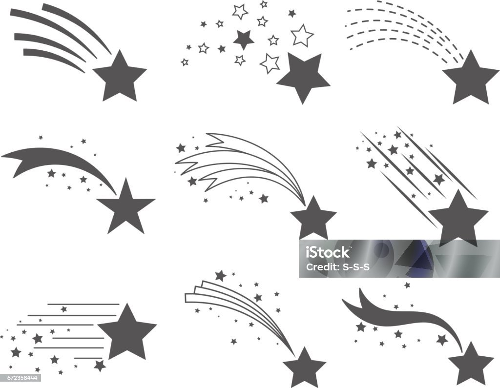Estrelas cadentes com ícones de caudas - Vetor de Meteoro royalty-free
