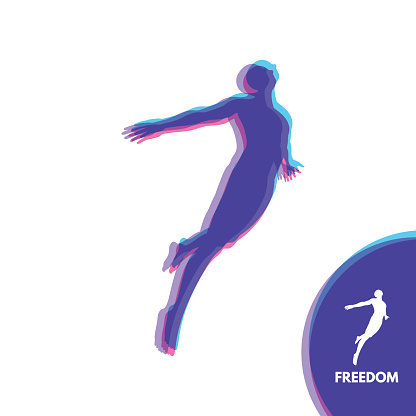 Silhouette of a jumping man. Freedom concept. Vector Illustration.