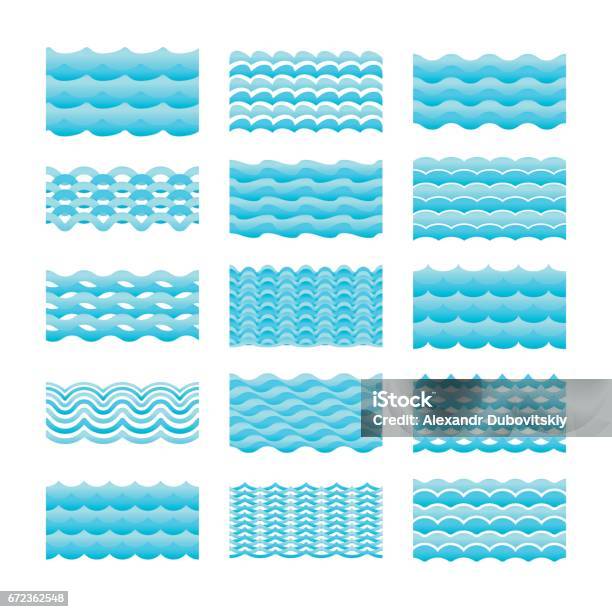 Tileable Wave Pattern Gradient Seamless Gradient Blue Water Wave Vector Tiles Set For Patterns And ...